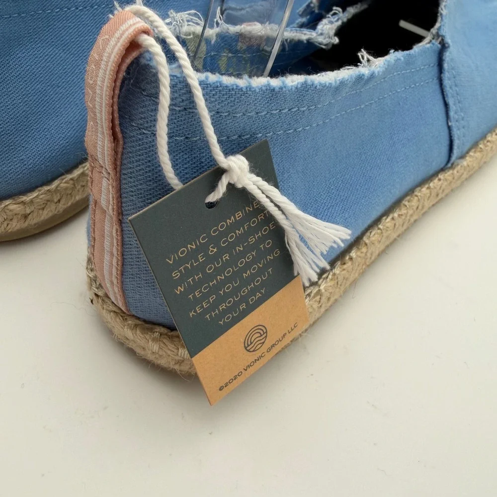 NWT Vionic Beach Laguna Blue Canvas Espadrille Slip On Shoes Size 8.5 Coastal